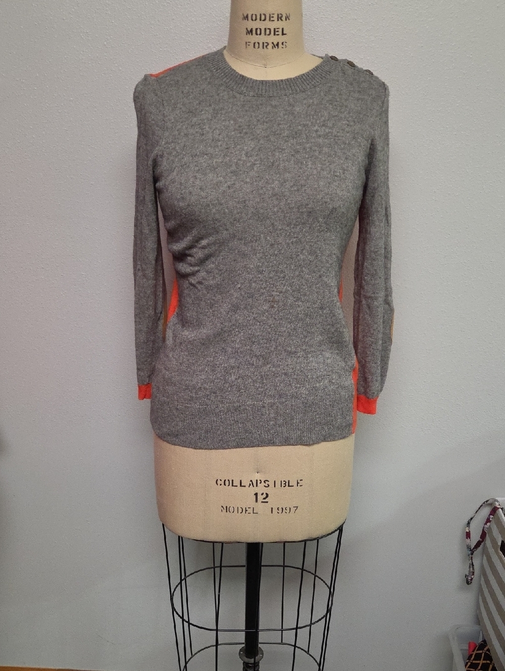 J. Crew Gray Crewneck Sweater with Orange Accent